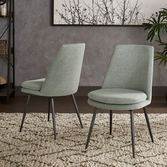 Weston Home Aurthur Upholstered Dining Chairs, Set of 2, Pale Blue Chenille, Black Legs