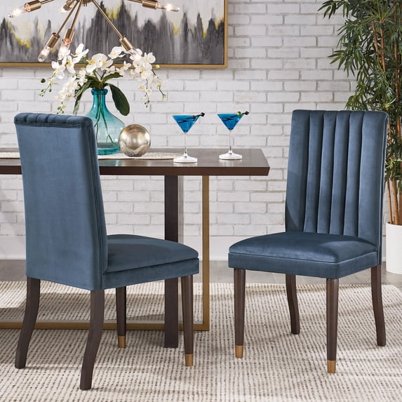 Weston Home Avesbury Velvet Channel Back Dining Chairs, Set of 2, Blue Velvet