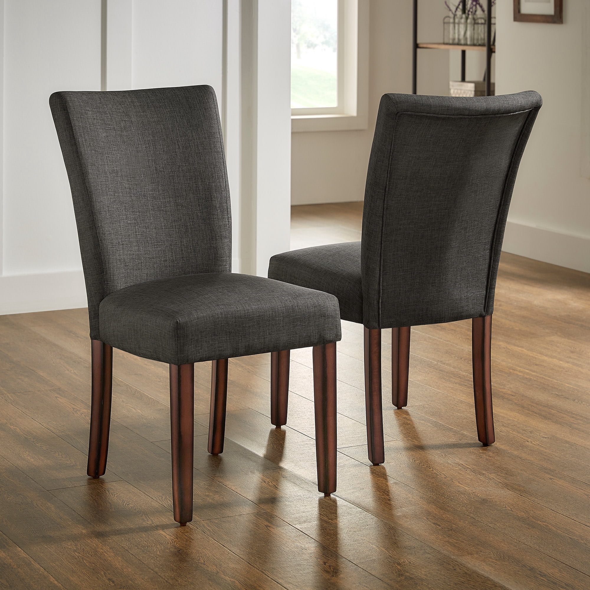 Weston Home Ayana Classic Parsons Dining Side Chair Chair, Dark Gray/Espresso (Set of 2)