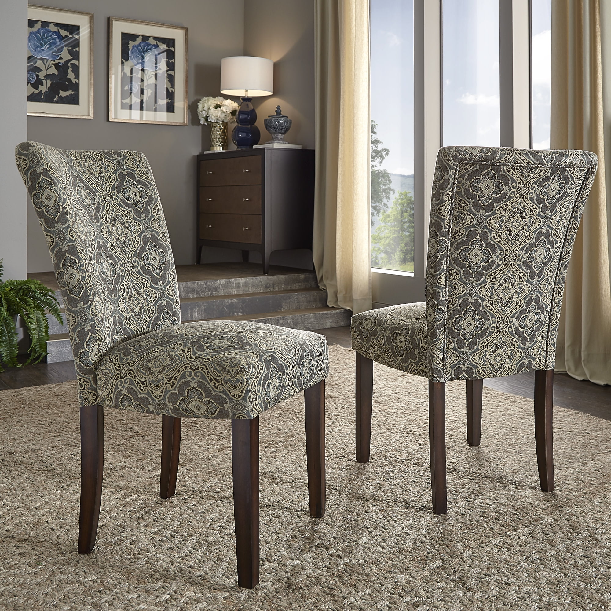 Weston Home Ayana Print Parsons Dining Side Chairs Set of 2 Blue Classic Print