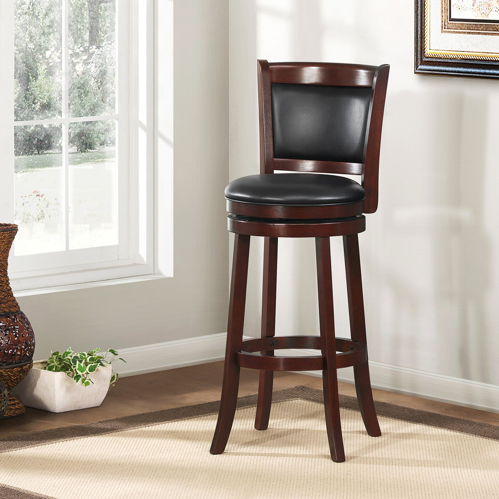 Weston Home Bancroft 29 in. Swivel Cushion Back Stool with Faux Leather Cushion Cherry