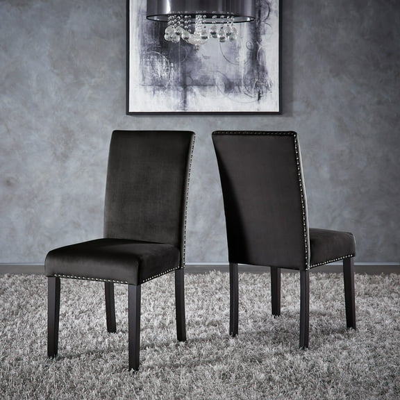 Weston Home Banford Nailhead Velvet Upholstered Dining Side Chairs, Set of 2, Black