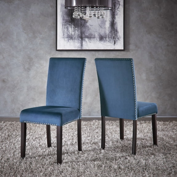 Weston Home Banford Nailhead Velvet Upholstered Dining Side Chairs, Set of 2, Blue