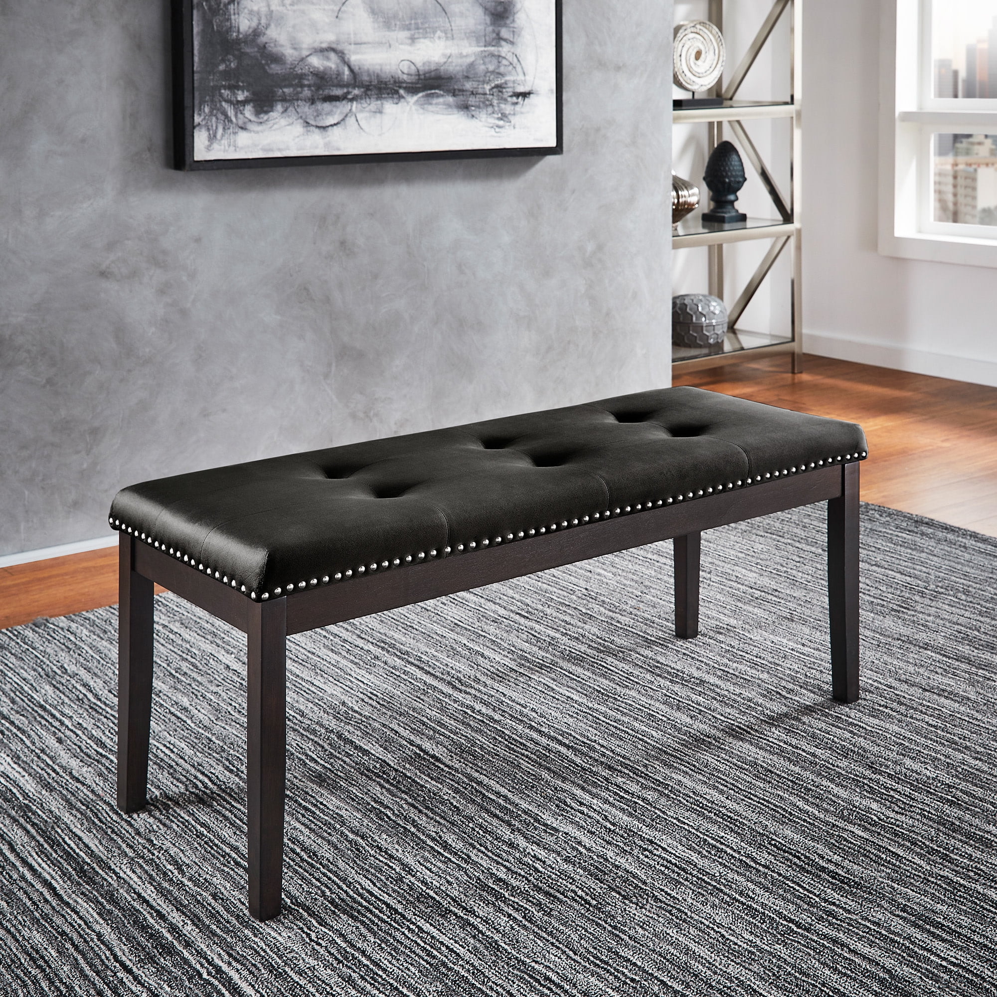 Weston Home Banford Velvet Tufted Nailhead Bench, Black