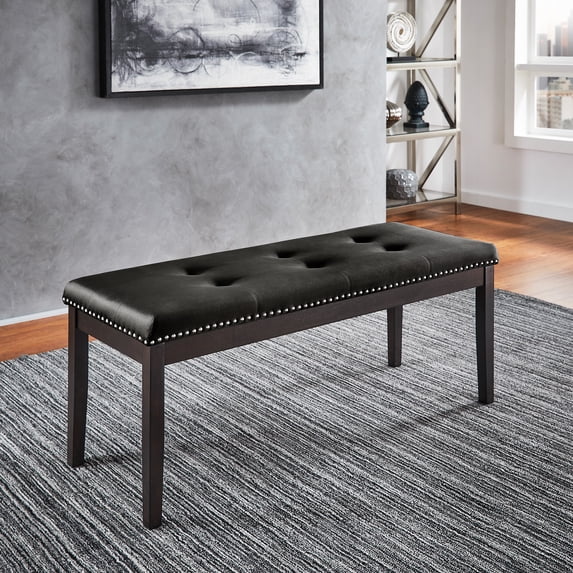 Weston Home Banford Velvet Tufted Nailhead Bench, Black