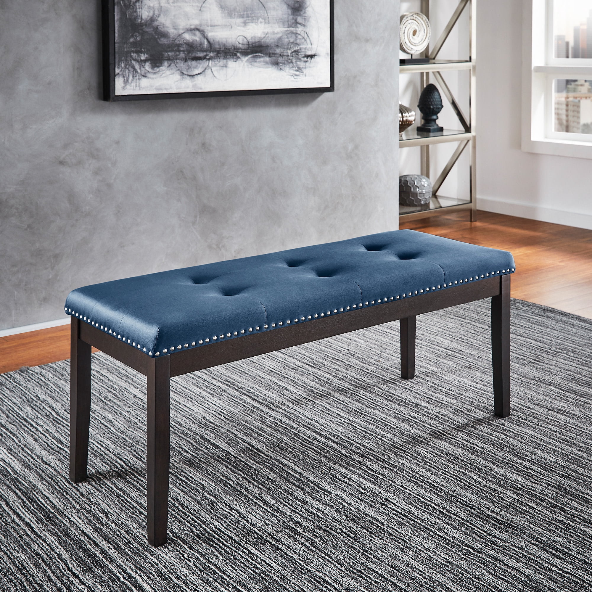 Weston Home Banford Velvet Tufted Nailhead Bench, Blue