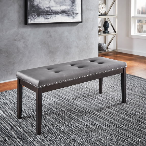 Weston Home Banford Velvet Tufted Nailhead Bench, Gray