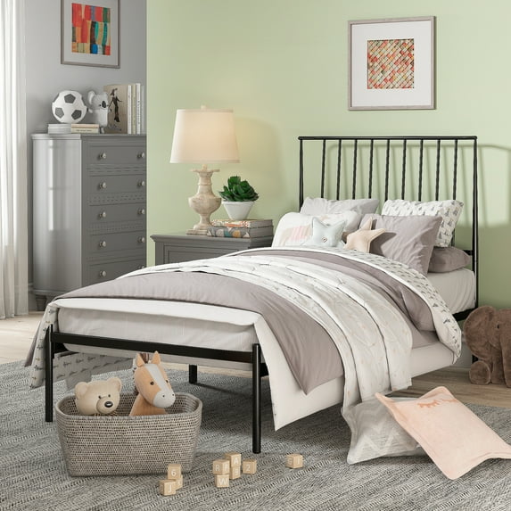 Weston Home Belisse Metal Platform Twin Bed with Curved Metal Headboard, Black