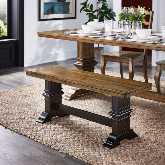iNSPIRE Q Farmhouse Transitional 47.2" Wood Bench, Oak And Antique Black