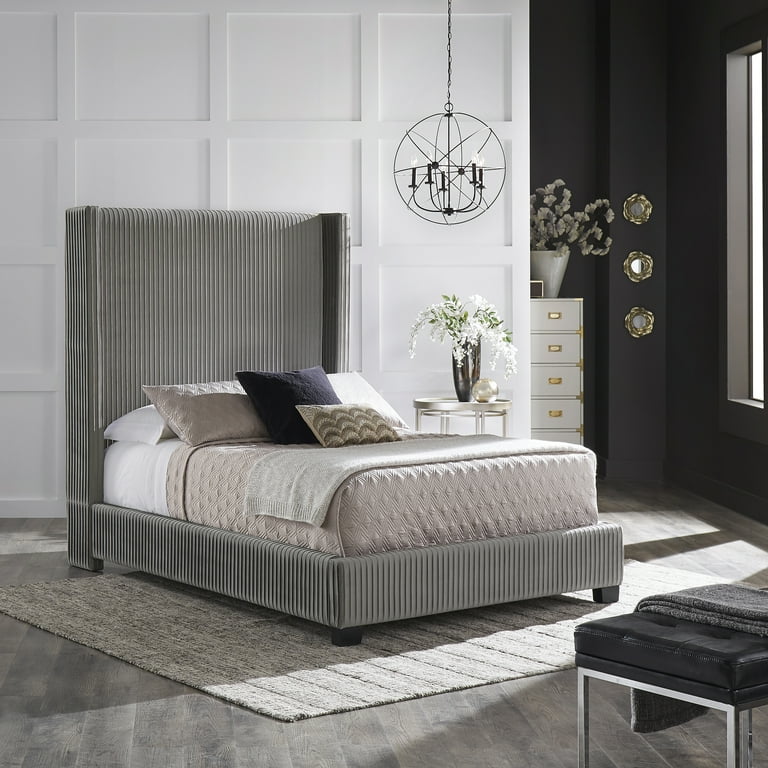 Grey pleated bed frame deals