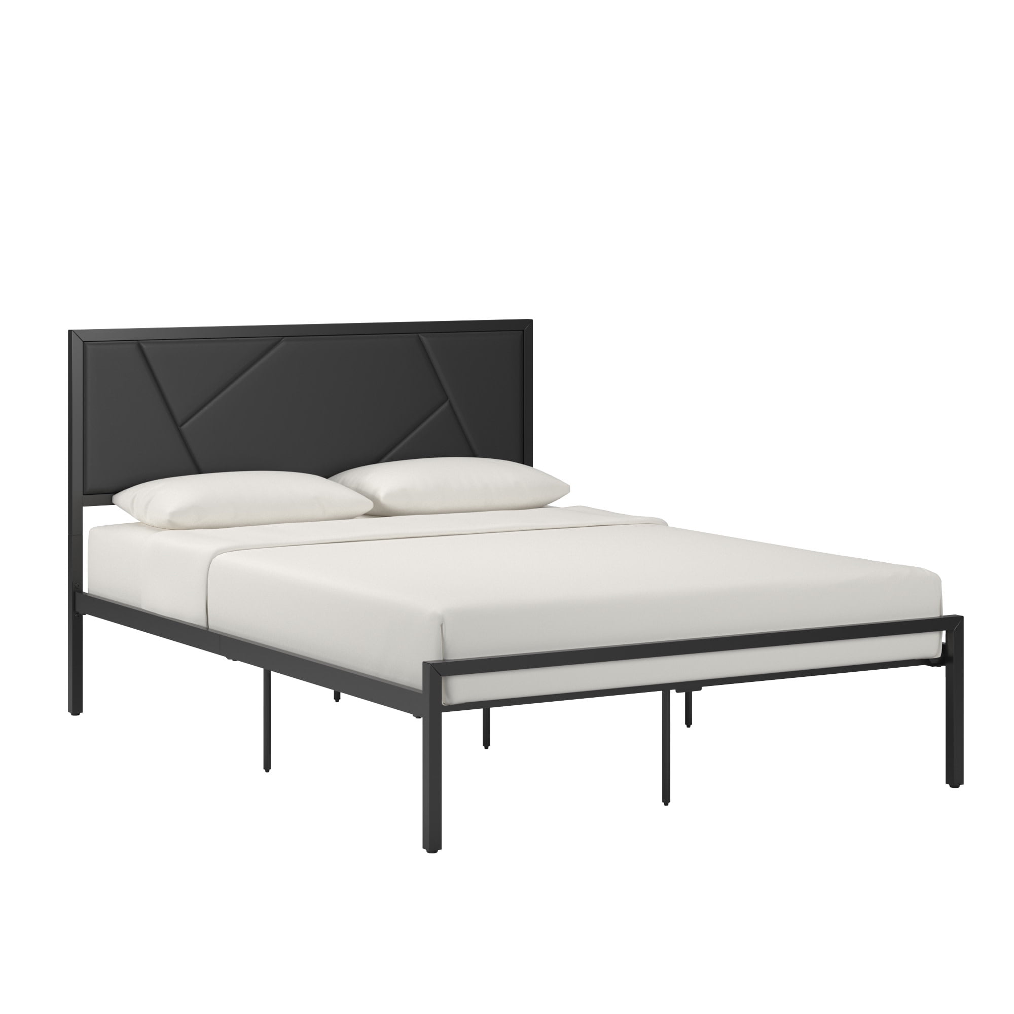 Weston Home Berzelia Metal Platform Bed with Geometric Headboard, Full, Black