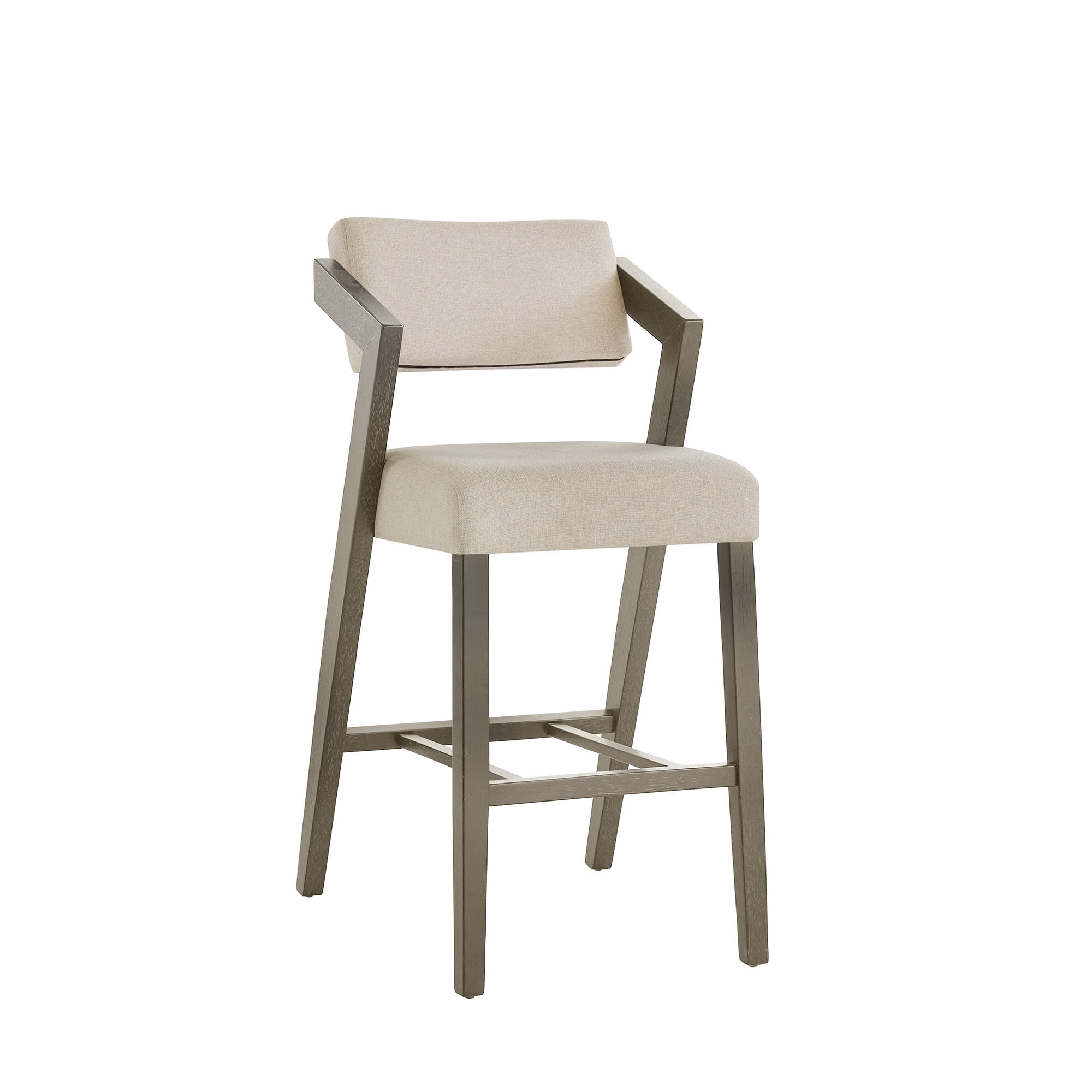 Weston Home Billings Wood Bar Height Chair, Aged Gray Frame/Ivory Linen