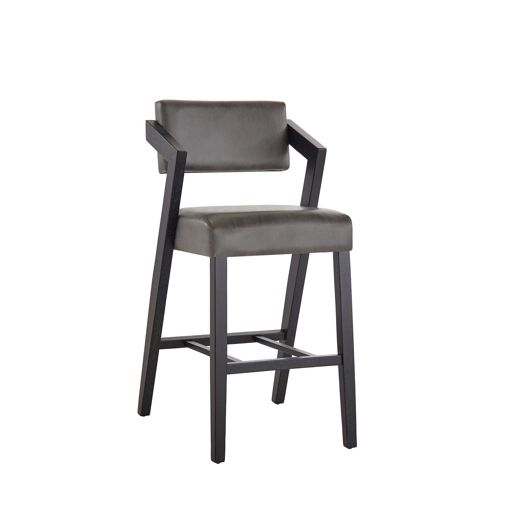 Weston Home Billings Bar Height Chair, Black Wash Frame & Charcoal Vegan Leather Finish
