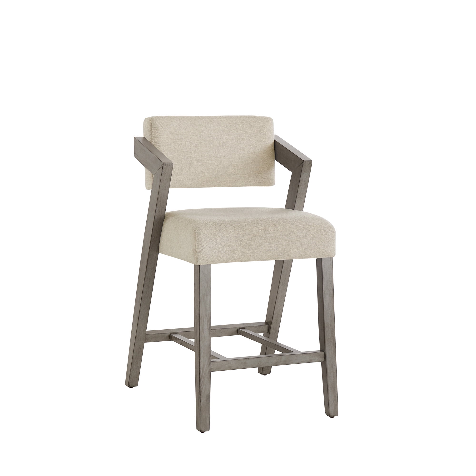 Weston Home Billings Wood Finish Counter Height Chair with Ivory Linen Seat, Aged Gray
