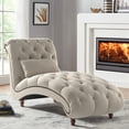 thumbnail image 1 of Weston Home Bowman Tufted Armless Chaise with Matching Pillow, Beige Velvet, 1 of 7