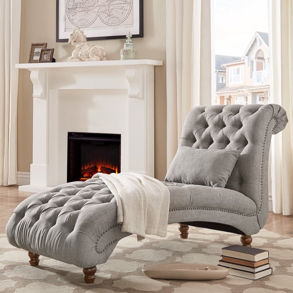 Weston Home Bowman Tufted Armless Chaise with Matching Pillow, Gray Linen