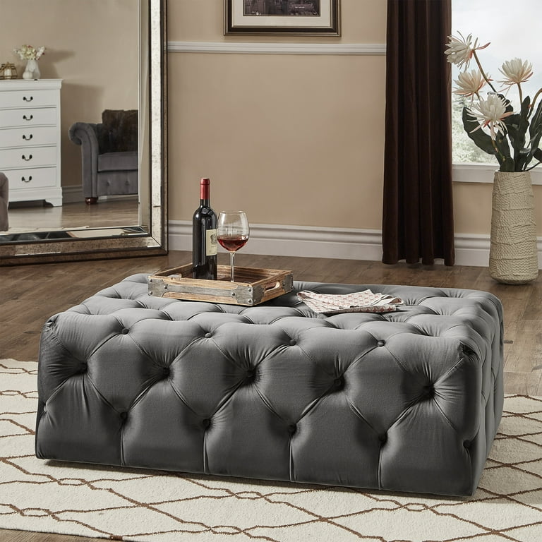 Dark grey velvet ottoman discount