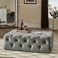thumbnail image 1 of Weston Home Bowman Rectangular Tufted Ottoman with Casters, Grey Velvet, 1 of 7