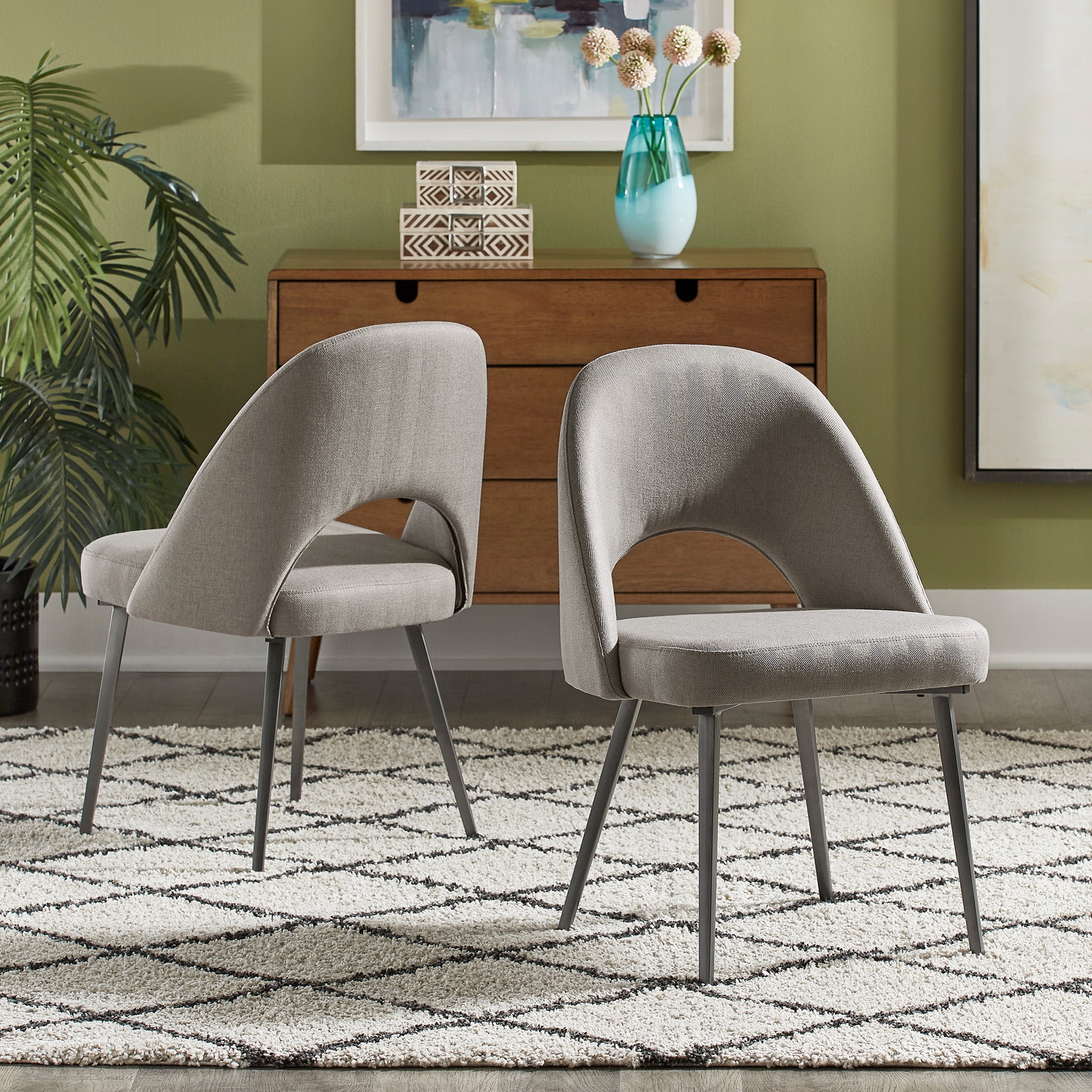 Weston Home Brando Upholstered Dining Chairs with Black Legs, Set of 2, Dark Gray