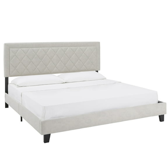 Weston Home Brielle Black Finish Frame with Velvet Upholstered Platform Bed, King, Cream