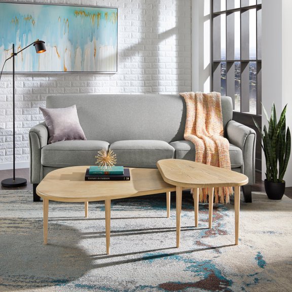 Weston Home Teardrop Nesting Coffee Tables with 3 Legs and Wood Finish