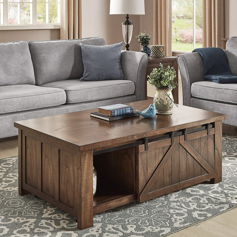 Weston Home Burleson Brown Cherry Finish Barn Door Cocktail Table