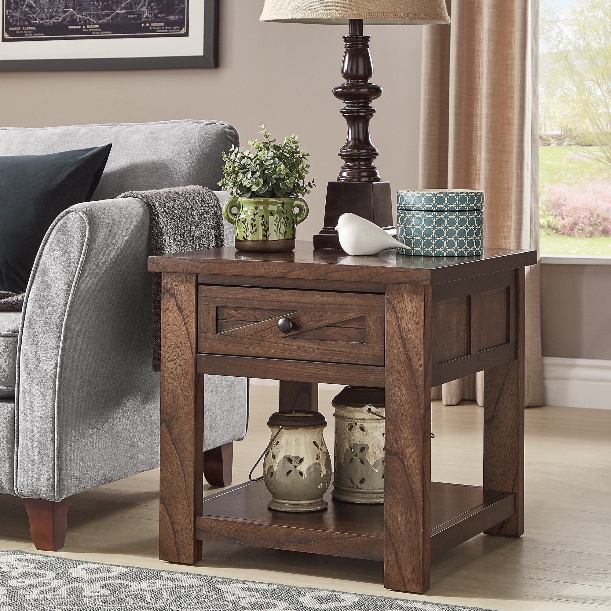 Weston Home Burleson Square Wood End Table, Brown Cherry Finish