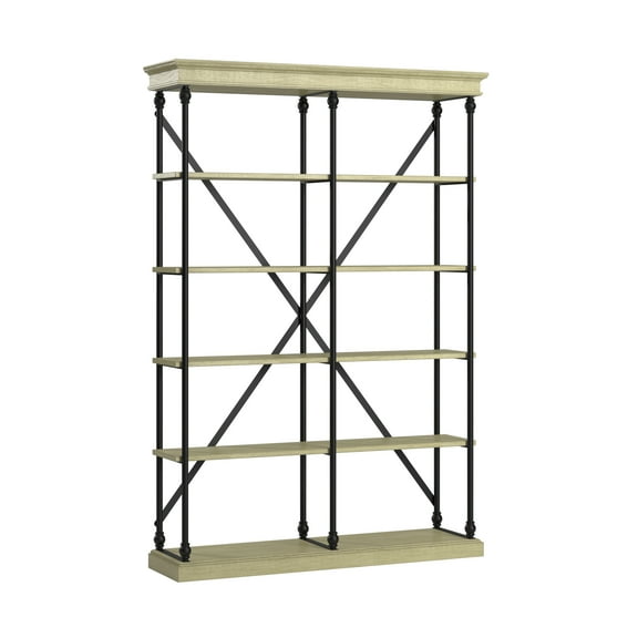 Weston Home Cabana 5 Shelf Rustic X-back Double Bookshelf, Ivory White