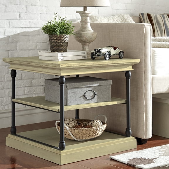 Weston Home Cabana Accent Storage Side Table, Ivory White