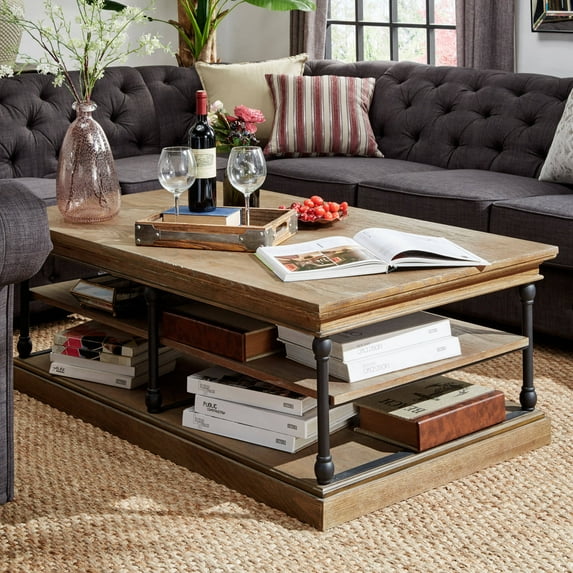 Weston Home Cabana Rectangular Storage Shelf Coffee Table, Brown