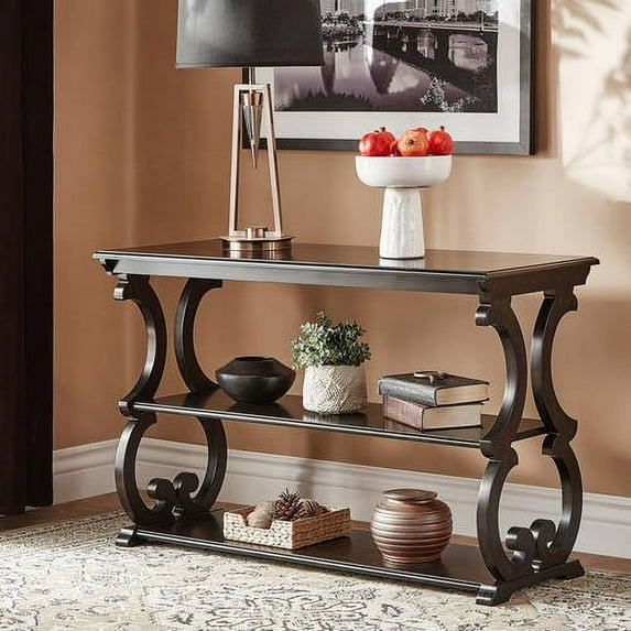 Weston Home Caden Scrollwork Wood Sofa Table, Antique Black