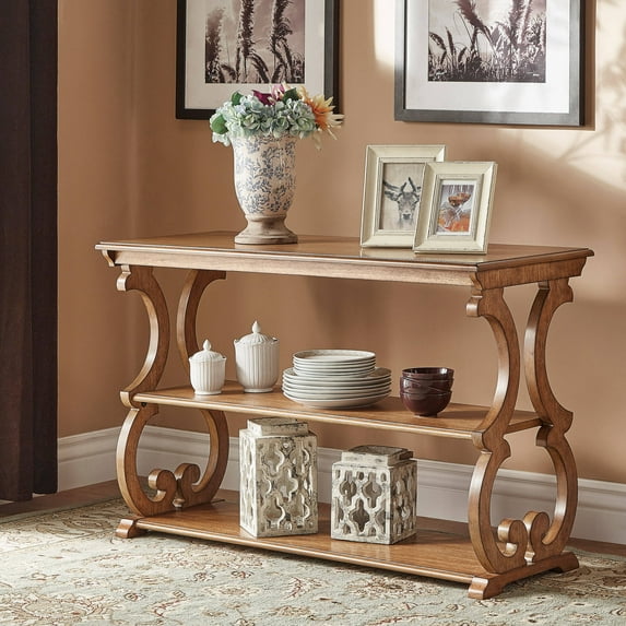 Weston Home Caden Wood Scrollwork Sofa Table, Oak