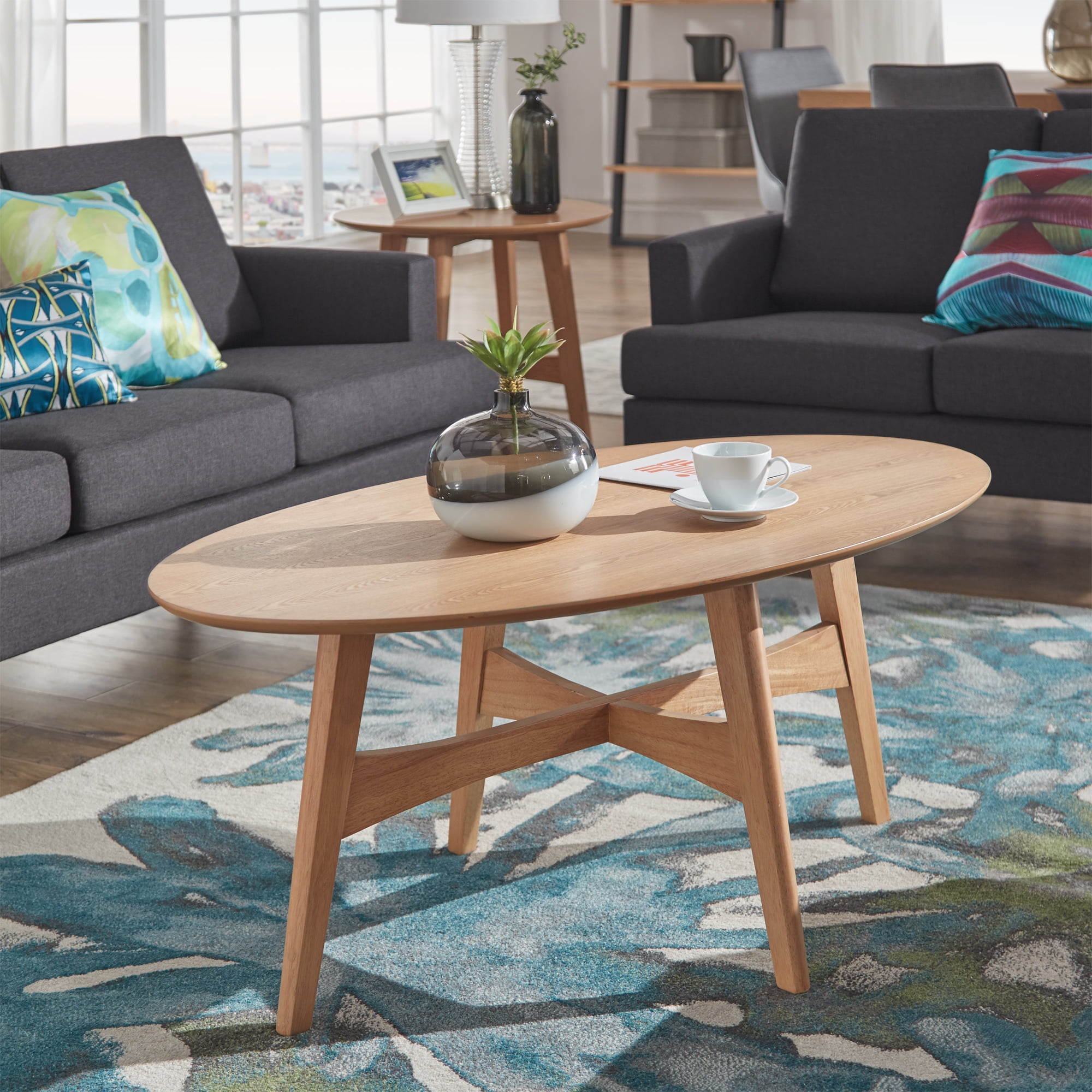 Weston Home Carole Modern Oval Wood Coffee Table, Natural Oak