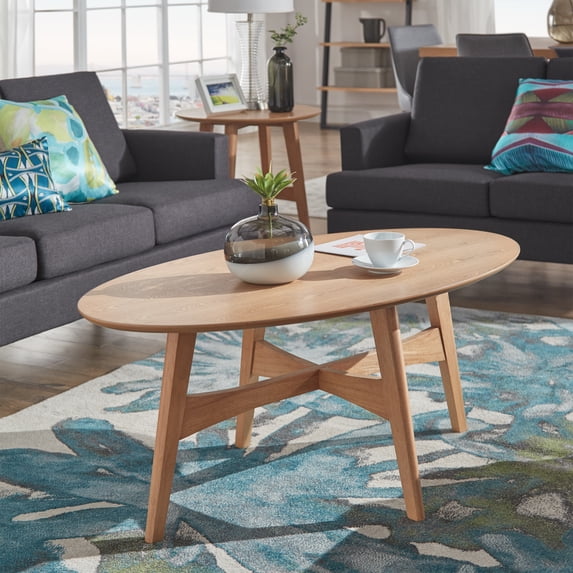 Weston Home Carole Modern Oval Wood Coffee Table, Natural Oak
