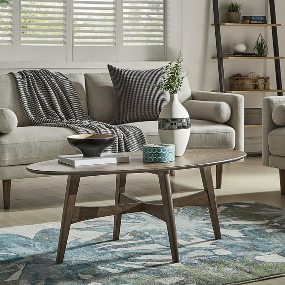 Weston Home Carole Modern Oval Wood Coffee Table in Walnut Finish