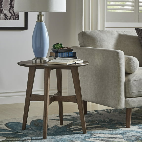 Weston Home Carole Round Wood Modern End Table, Walnut Finish