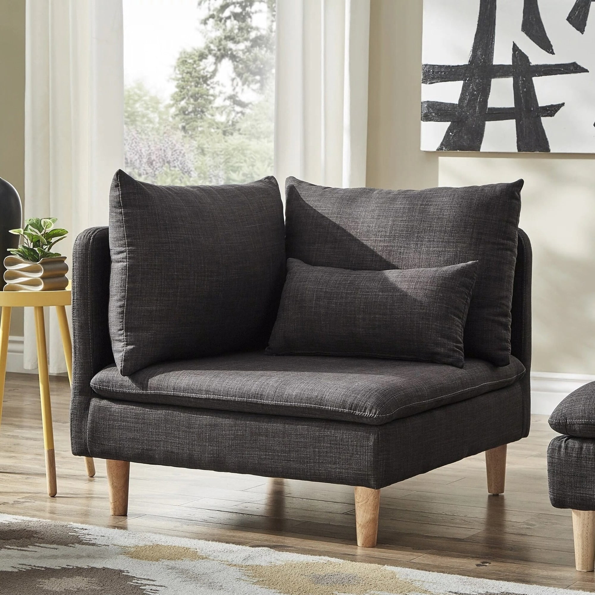 Weston Home Castleberry Modular Mid-Century Fabric Corner Chair, Dark Grey Linen