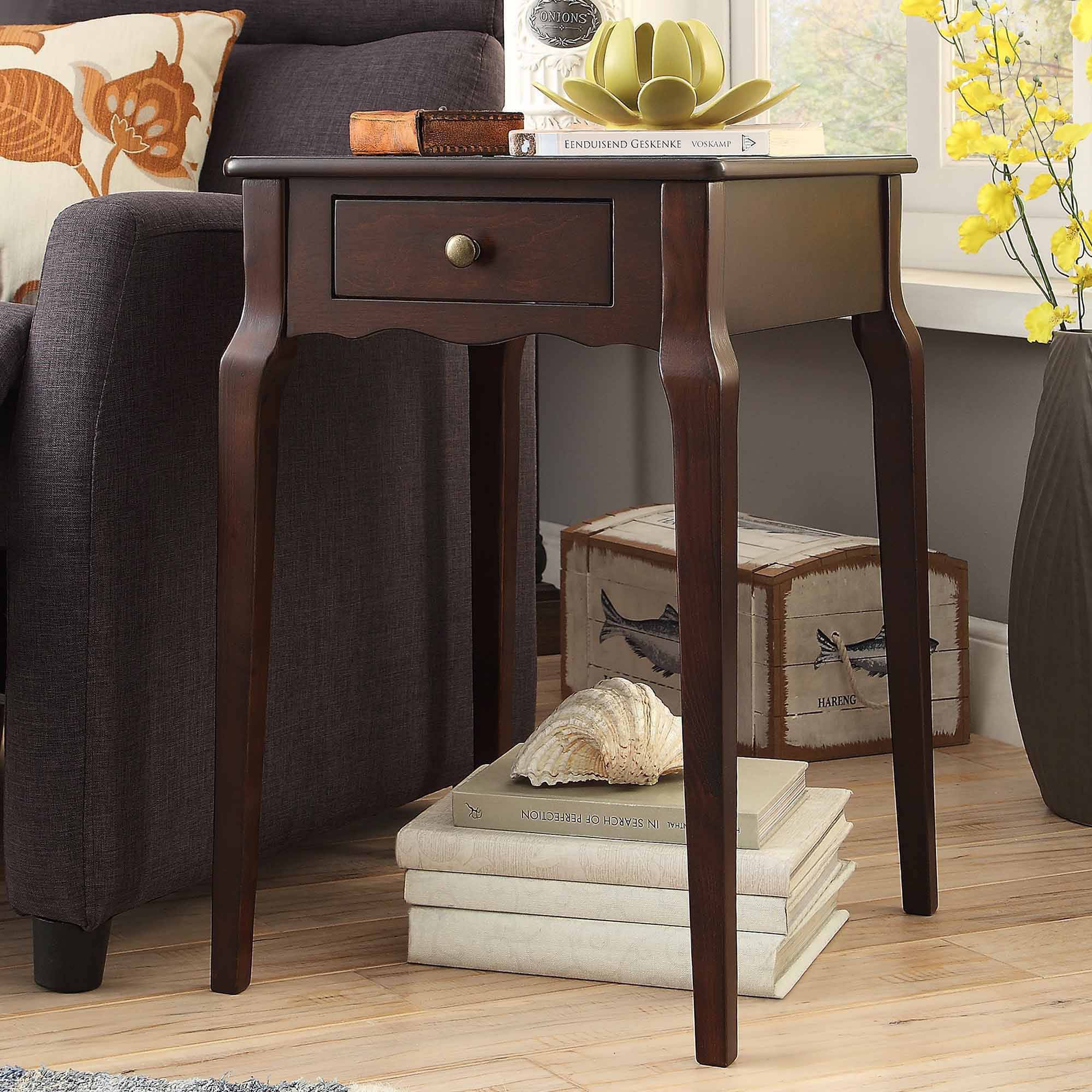Weston Home Catalpa 24" High Wood End Table with Drawer, Espresso