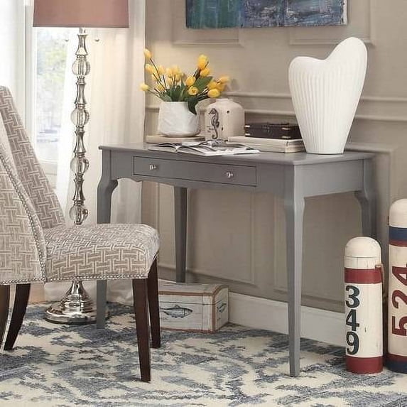 Weston Home Catalpa Office Writing Desk with Drawer, Grey