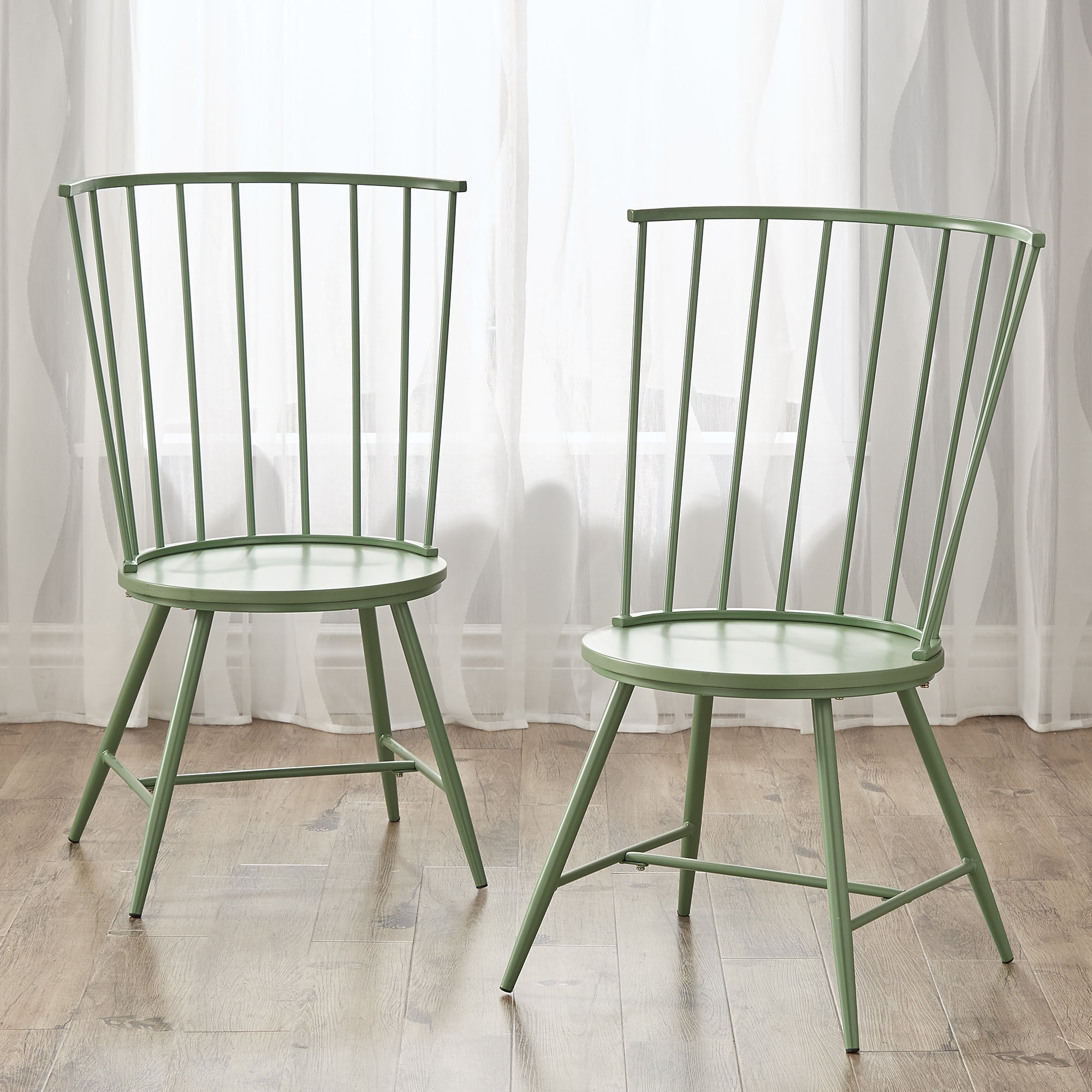Weston Home Chelsea High Back Metal and Wood Dining Chair, Set of 2, Meadow Green
