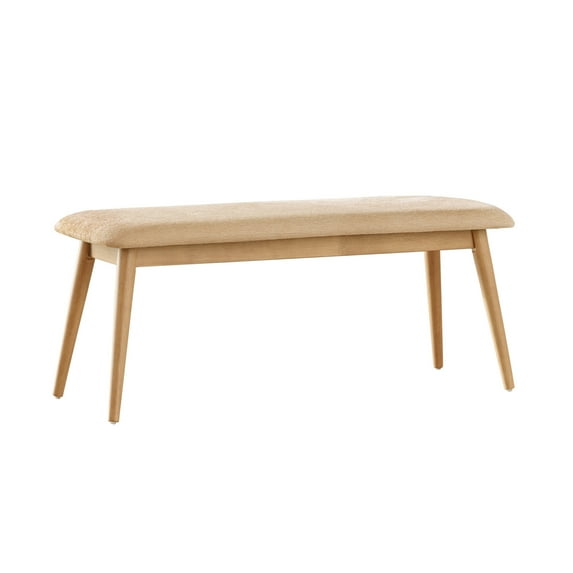 Weston Home Arne Mid-Century Tapered Beige Fabric Dining Bench, Natural Finish