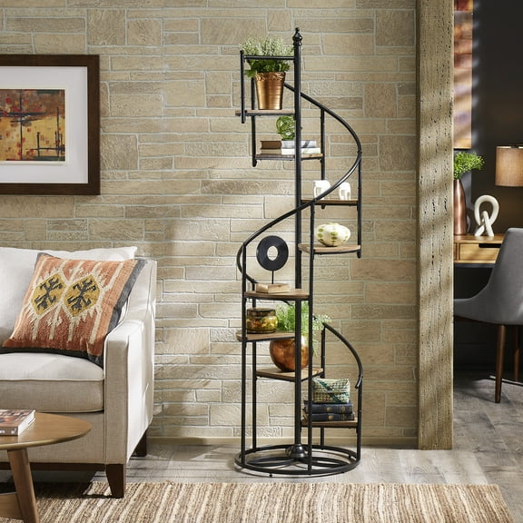 Weston Home Chelsey Black Finish Metal Spiral Staircase Display Shelf
