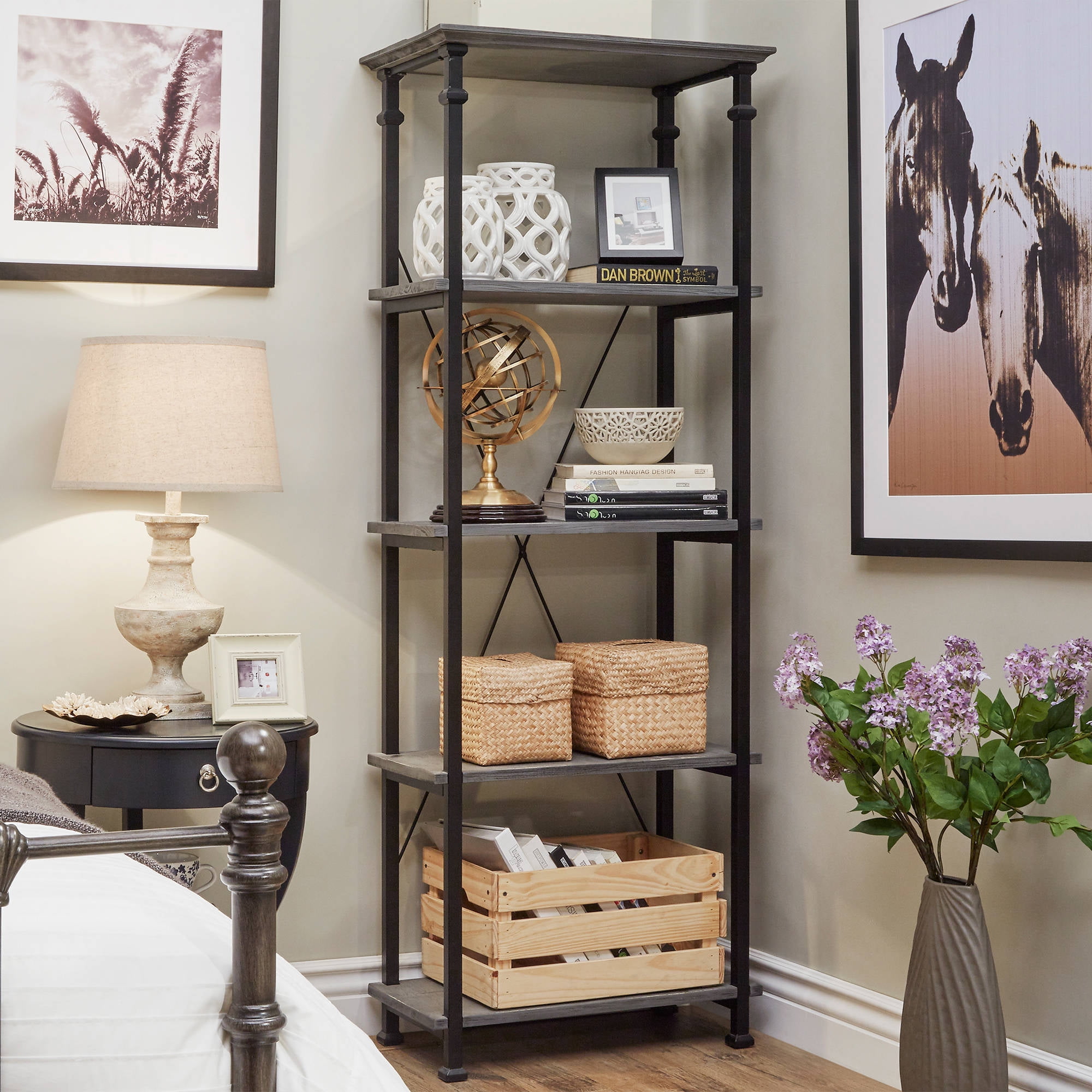 5 shelf narrow online bookcase