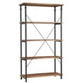 thumbnail image 1 of Weston Home Clayton 5 Shelf Wide Wood and Metal Bookcase, Light Brown Shelves, 1 of 5