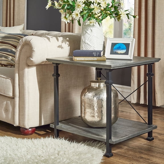 Weston Home Clayton Grey Rectangular X-Frame End Table with 2 Shelves