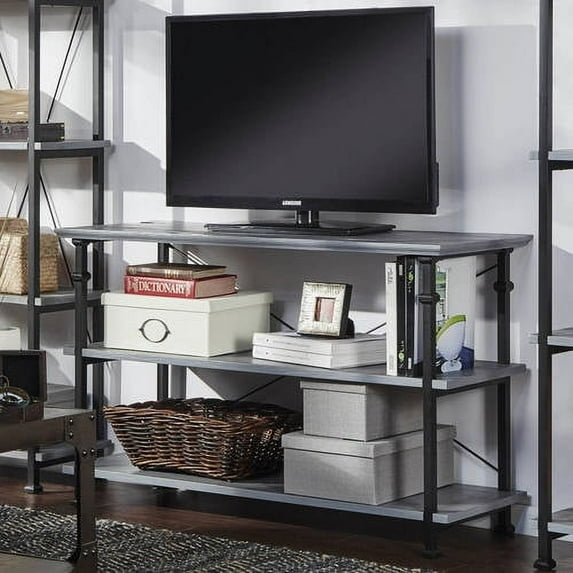 Weston Home Clayton Rustic Metal and Wood Console TV Stand, for TVs up to 48", Grey