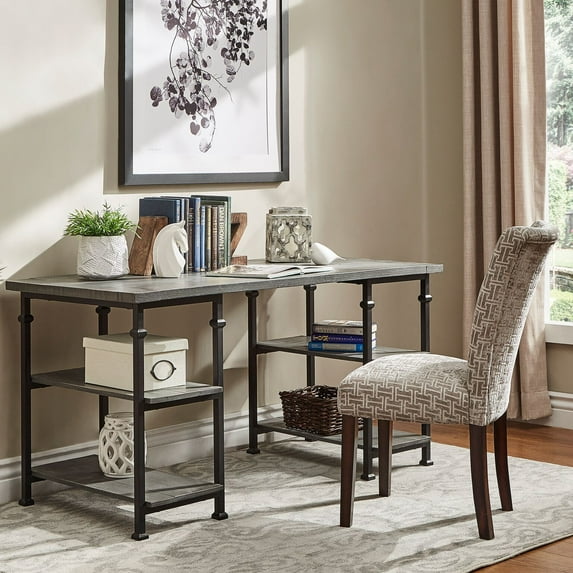 Weston Home Clayton Wood and Metal Writing Desk, Grey