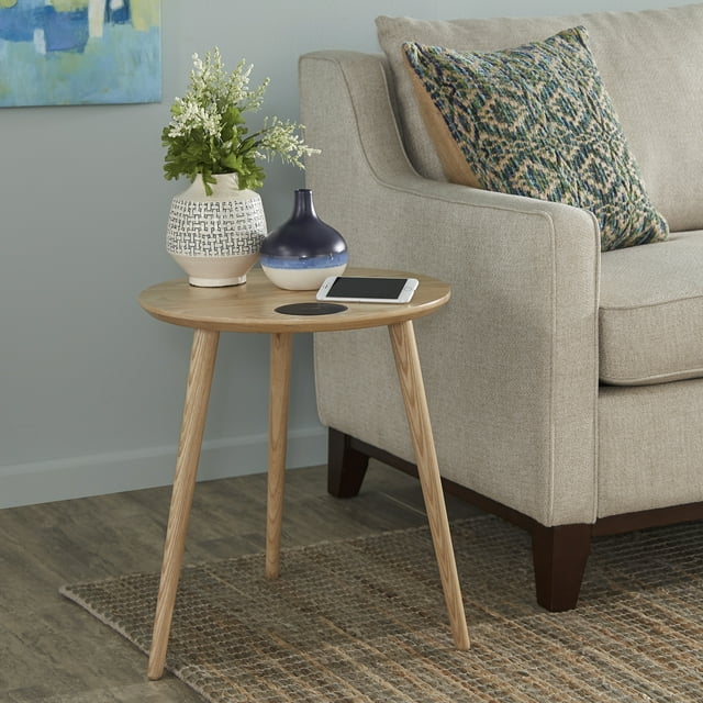 Weston Home Colter Light Oak Finish End Table With Wireless Charger