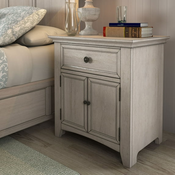 Weston Home Crestler Classic Cupboard Nightstand with 1-Drawer & Charging Station, Antique White