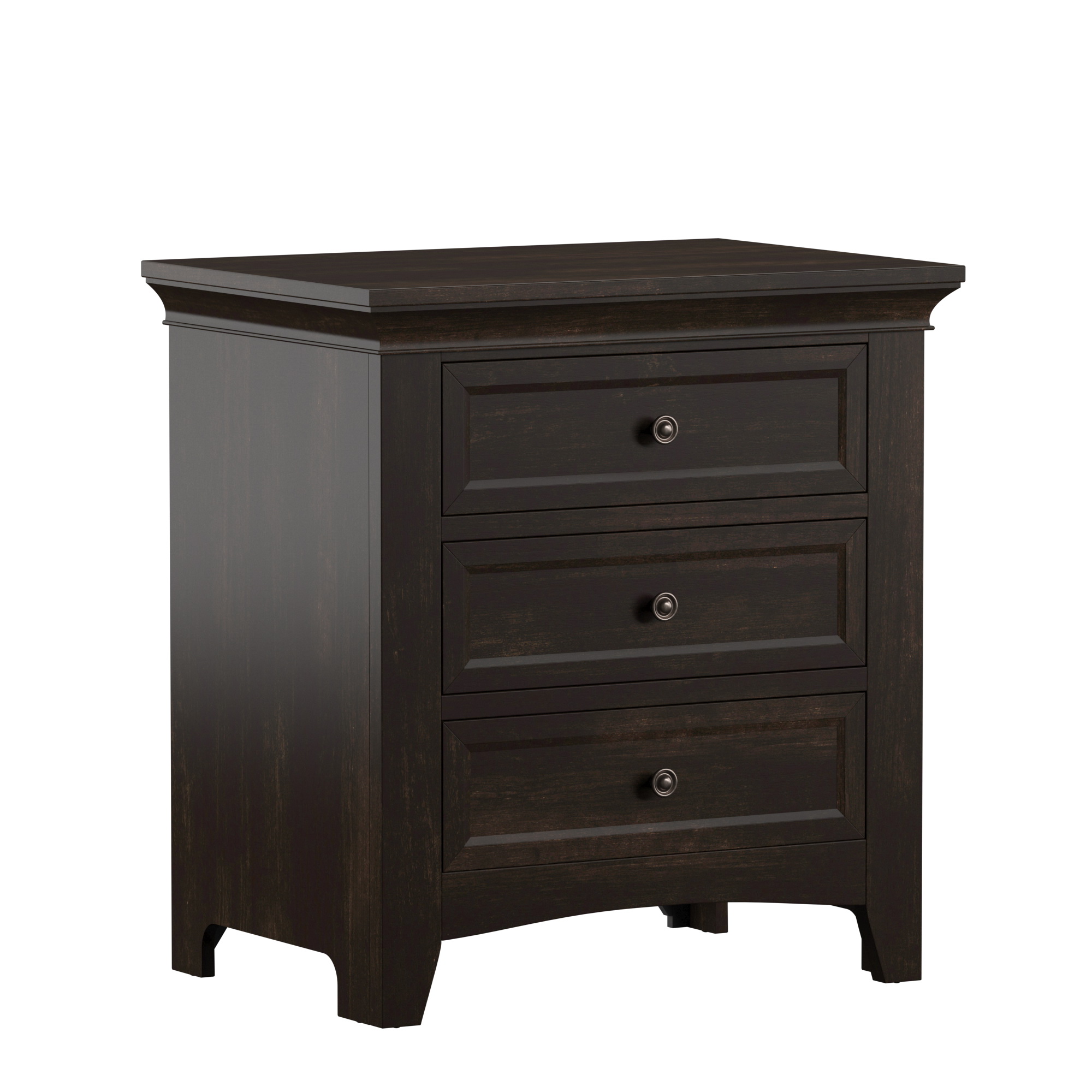 Weston Home Crestler Classic Nightstand with 3-Drawers & Charging Station, Antique Black
